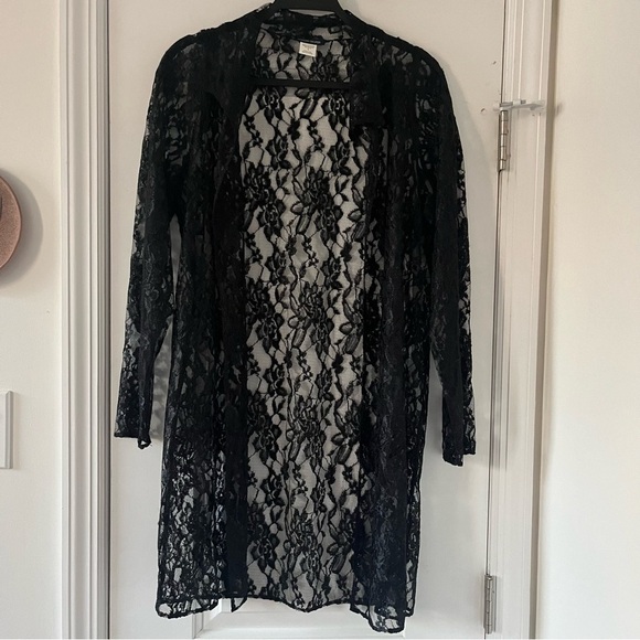 Boston Proper Women's Y2K Sheer Open Front Black Goth Whimsigoth Cardigan in S - Picture 3 of 16